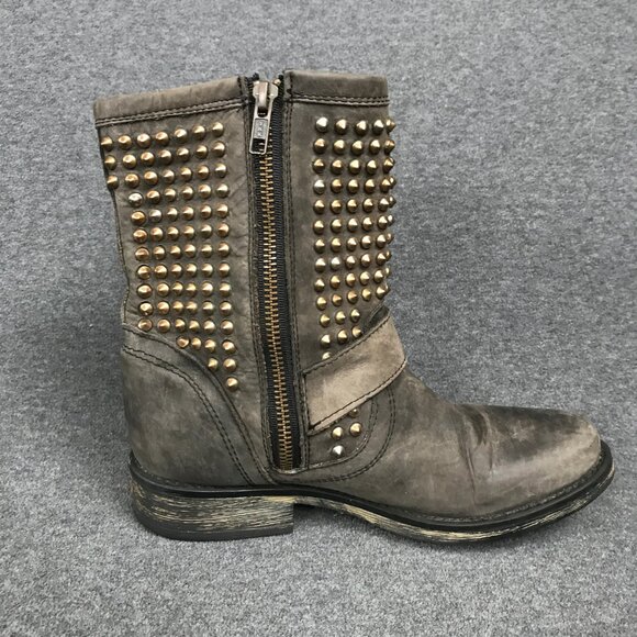 Steve Madden Monicaa Zip Up Studded Moto Mid Calf Taupe Leather Boots Womens 7.5 - Picture 4 of 8